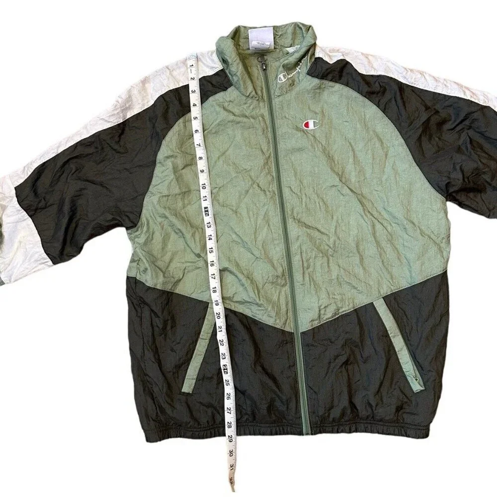 Champion Windbreaker Full Zip Green Color block‎ Track Jacket Mens Sz Large